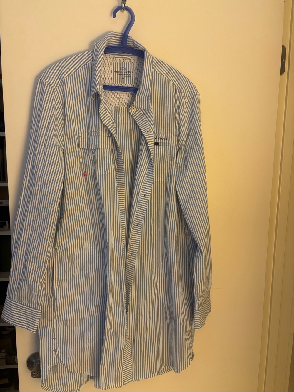 Blue and White Striped Button-Up Shirt